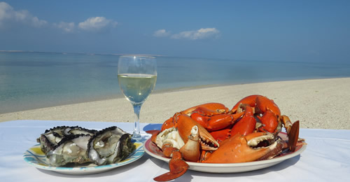 Seafood on beach Inhassoro 